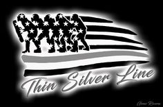 the thin silver line logo with an american flag and soldiers on it's back