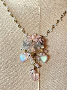 Vintage COLLEEN TOLAND Pink Hearts Beaded Flower Pendant Necklace Romantic Jewerly Womans Jewellery Signed Designer Trends Gift - Etsy Leaf Jewellery, Vintage Pendant Necklace, Metal Tag, Painted Resin, Metal Tags, Leaf Jewelry, Flower Pendant Necklace, Vintage Pendant, Pink Hearts