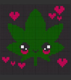 the pixel art is designed to look like a green tree with pink flowers on it