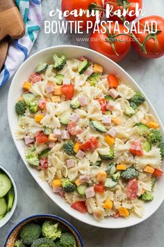 this creamy pasta salad is loaded with lots of fresh vegetables and has no mayonnaise