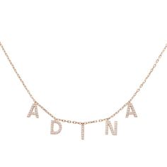 BLOCK NAME NECKLACE: Add a personal touch to your favorite outfit with Adina Eden's Block Name Necklace, featuring CZ-stone adorned upper-case block letter pendants of your choosing that sits easily on a delicate chain that finishes off this personalized name necklace . This eye-catching cute name necklace makes a perfect companion to a layered pendant necklace look that you can rock on your next day out with the girls. These silver name necklaces and gold name necklaces will finish off your loo Cute Name, Name Necklaces, Sparkle Necklace, Initial Name, Gold Name Necklace, Rock On, Delicate Chain, Letter Pendants, Upper Case