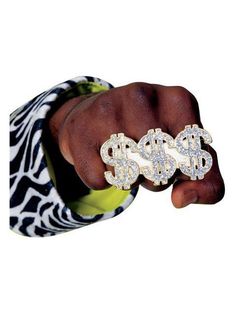 Adult Bling Dollar Sign Ring - costumes.com Pimp Outfits, Gold Tooth Cap, Pimp Costume, Big Gold Chains, Wood Inlay Rings, Big Friends, Gold Teeth, Costume Rings, Dollar Sign