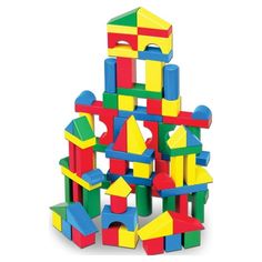 an assortment of colorful wooden blocks stacked on top of each other