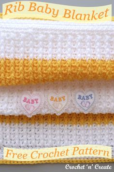 three crochet baby blankets with the words, free crochet pattern on them