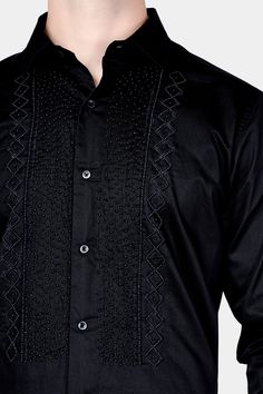 Experience the epitome of luxury with our Jade Black Moti Work Hand Stitched Designer Shirt. Crafted from Super Soft Premium Cotton, it's a masterpiece of meticulous craftsmanship, adorned with stunning moti work. This shirt redefines fashion, combining opulence with elegance. Elevate your style with this exquisite and timeless classic! Fused collar and cuffs, collar stand and flat felled side seams provide structure and stability to all our shirts. 100 % Premium Cotton; Comfortable soft hand, g Shirts For Men Designer Shirts For Men Designer Formal, Fancy Shirt For Men, Moti Work, Shirts For Men Designer, Fancy Shirt, Mens Designer Shirts, Face Pictures, Suit Design, Fashion Suits For Men