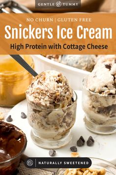 no churn ice cream with chocolate chips on the side and text that reads, no churn ice cream high protein with cottage cheese