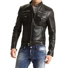 Masculine Fitted Leather Jacket For Winter, Modern Fitted Leather Biker Jacket, Fitted Masculine Biker Jacket For Fall, Masculine Fitted Biker Jacket For Fall, Masculine Fitted Leather Jacket, Fitted Leather Jacket With Pockets For Biker Events, Luxury Leather Biker Jacket With Pockets, Fitted Luxury Leather Jacket With Pockets, Luxury Fitted Leather Jacket With Pockets