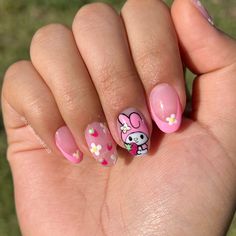 Sanrio Nails Acrylic My Melody, My Melody Gel Nails, My Melody Nails For Kids, Pretty Nails Hello Kitty, Simple Hello Kitty Nails Acrylic, Cute Sanrio Nail Ideas, Hello Kitty Simple Nails, Hello Kitty Gel Nails Short, Nail Ideas Hello Kitty Simple