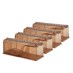 four clear plastic storage bins with dividers