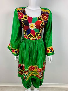 Afghan New Dress. Traditional Green Spring Dress, Green Dress For Spring Festival, Festive Green Long Sleeve Maxi Dress, Vintage Afghan Dress, Beautiful Afghan Dress, Yellow Afghan Dress, Afghanistan Robe, Folkwear Afghan Nomad Dress, Dress Clothes For Women