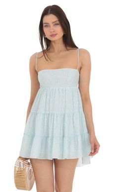 Floral Babydoll Dress in Light Blue | LUCY IN THE SKY Lucy In The Sky Dress, Light Blue Mini Dress, Sky Dress, Floral Babydoll Dress, Lucy In The Sky, Blue Mini Dress, Babydoll Dress, Hand Washing, Stitch Fix