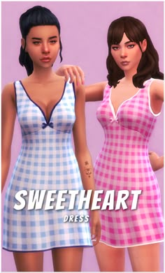 two women in dresses with the words sweet heart dress on their chest and arms behind them