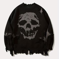 O envio mais rápido. O melhor serviço American Sweater, Ripped Sweater, Skull Sweater, Oversize Pullover, Streetwear Mode, Distressed Sweaters, Skull Pattern, High Street Fashion, Vintage Skull