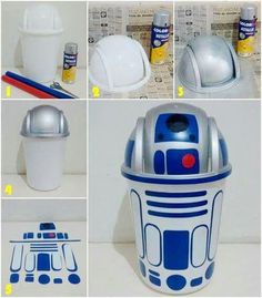 the instructions for how to make a r2d2 trash can