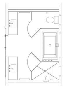 a drawing of a bathroom with a toilet, sink and bathtub in it's corner