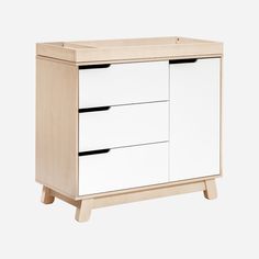 a white dresser with three drawers and measurements for the top drawer, sideboard or cabinet