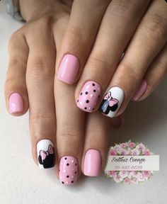 Disney Nails Pink Minnie Mouse, Minnie Mouse Nail Designs Pink, Disney Nails Minnie Mouse, Disney Minnie Nails, Pink Minnie Nails, Minnie Manicure, Disney Inspired Nails Simple, Minnie Nails Designs, Pink Minnie Mouse Nails