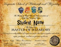 an old diploma is shown with the words, student name and master of wizardry