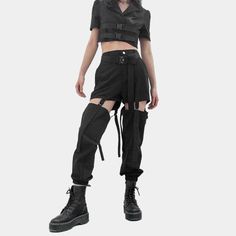 ADJUSTABLE CARGO PANTS High Waist Techwear Pants For Spring, High-waist Techwear Pants For Spring, Edgy High-waisted Pants With Belt Loops, Edgy High Waist Parachute Pants With Cargo Pockets, Black Belted Bottoms For Streetwear, Edgy High-waist Parachute Pants With Cargo Pockets, Spring Techwear Bottoms With Belt Loops, Edgy High-waisted Cargo Pants For Spring, Edgy Pants With Belt Loops For Spring