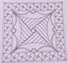 an intricate design is shown in black ink on white paper, with lines and swirls