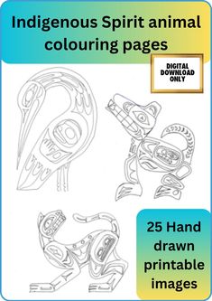 an adult coloring book with the title indigenous spirit animal coloring pages 25 hand drawn printable images