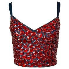 Dolce & Gabbana Unworn Crystal Embellished Beaded Red Bustier Bralette Crop Top IT 44 Bling Outfits, Chloe 2024, Beaded Bustier, Comfy Casual Outfits, Cross Top, Lace Knitting Patterns, Kpop Group, Bralette Crop Top, Beaded Cross