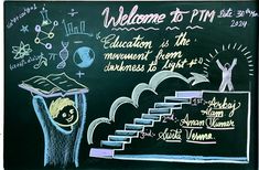 a chalkboard with writing on it that says welcome to pmm and the movement from darkness is light