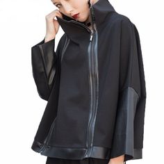 Fashion Korean PU Leather Turtleneck Vintage Jackets Size L: Drop Shoulder , Chest : 55.12 " , Sleeve : 13.78 " , Length : 22.44 " Fabric : 80 % Cotton , 20 % Polyester Hand Wash Modern Outerwear With Asymmetrical Zip For Fall, Modern Asymmetrical Zip Outerwear For Fall, Modern Fall Outerwear With Asymmetrical Zip, Modern Outerwear With Zipper For Fall, Black Outerwear For Fall Fashion, Chic Oversized Outerwear With Zipper Closure, Fall Outerwear With Asymmetrical Zip Closure, Oversized Winter Outerwear With Asymmetrical Zip, Oversized Asymmetrical Zip Outerwear For Fall