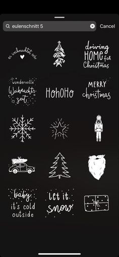 an iphone screen with christmas stickers on the front and back, in white ink