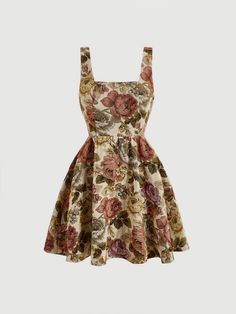 Multicolor Boho Collar Sleeveless Woven Fabric Floral,All Over Print A Line Embellished Non-Stretch  Women Clothing Cute Dress Outfits, Trendy Dress Outfits, Cute Comfy Outfits, Floral Jacquard, Jacquard Dress, Dress For Short Women, Kawaii Clothes, Fancy Outfits, Trendy Dresses