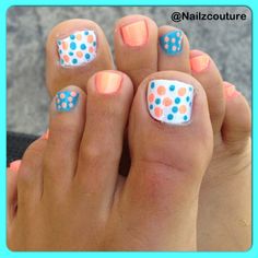 Poka Dot Toenail Design Cute Nail Polish, Peach Nails, Pretty Toe Nails, Summer Toe Nails, Cute Toe Nails, Pedicure Designs, Pretty Nail Designs, Diy Nail Designs, Toe Nail Designs