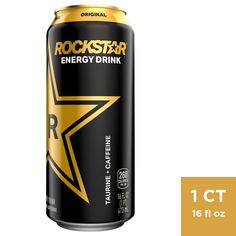 rock star energy drink is shown in gold