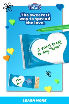 an advertisement for the sweetest way to spread the love, with hearts and candy