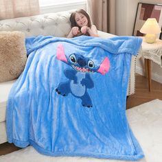 This soft, warm and comfortable blanket is perfect for children. This is made of high-quality flannel and ultra soft Sherpa wool, ensuring maximum comfort and warmth. Bisiot | Bisiot Children's Blanket Cartoon Plush Blanket For Warmth, Suitable For Boys & Girls blue / indigoFlannel / Sherpa in Stitch | 50" W X 60" L | Wayfair Kids Blanket, Fuzzy Blanket, Comfort Blanket, Kids Blankets, 3d Cartoon, Blanket Gift, Kids Bedding, Bed Blanket, Bedding Collections