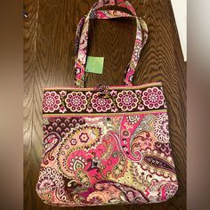 Brand New Vera Bradley Tote Bag 100% Cotton Approx 14 X 13 Casual Pink Satchel For Errands, Casual Pink Hobo Bag For Errands, Pink Casual Satchel For Shopping, Casual Pink Satchel For Shopping, Large Capacity Pink Hobo Bag For Everyday, Large Capacity Pink Hobo Bag For Travel, Pink Large Capacity Hobo Tote Bag, Everyday Pink Large Capacity Hobo Bag, Large Capacity Pink Hobo Tote Bag