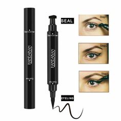 Piece Double-Ended Eyeliner Shape Stamp Pen, Waterproof Long Lasting Eye Decoration Cosmetic Black Double-headed Design: one side is eyeliner pencil, one side is eyeliner stamp. This allows you to get rid clutter and make one purchase because you do not need a messy brush, pencil and ink allowing you to complete cat wing eye makeup with one tool. High-Quality Material: Made from safe and gently ingredient material. It is suitable for all type skin. Easy to Carry: It is the perfect fit in your pu Eyeliner Tips For Beginners, Stamp Eyeliner, Double Eyeliner, Eyeliner Stamp, Eyeliner Shapes, Eyeliner For Hooded Eyes, Eyeliner Tips, Eyeliner Hacks, Winged Eyeliner Stamp