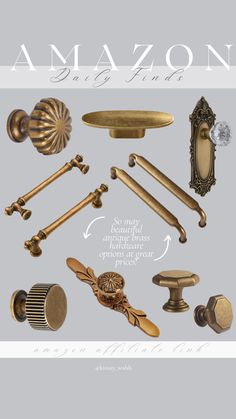 an assortment of antique door handles and knobs in various styles, sizes and colors