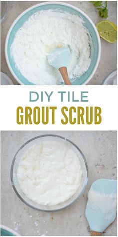 the ingredients to make homemade grout scrubs in a bowl