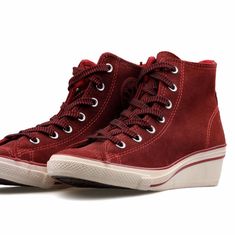 Brand New! Rare! Highly Sought After! Perfect For Fall - New W/O Box - Converse Chuck Taylor All Star Hi Ness Suede Wedges - Burgundy / Maroon - Edgy Suede Wedge Converse, Converse Red, Suede Wedges, Wedge Sneakers, Platform Wedge, Converse Chuck Taylor All Star, Womens Converse, Womens Shoes Wedges, Chuck Taylor All Star