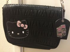 Hello Kitty Sanrio Black Ruffle Purse Metal Chain Hello Kitty Tag Cheap Pink Hello Kitty Shoulder Bag, Hello Kitty Sanrio, Ladies Purse, Black Ruffle, Metal Chain, Diaper Bag, Hello Kitty, Kitty, Purse