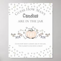 a card that says, guess how many candles are in the jar and there is an image of a pumpkin on it