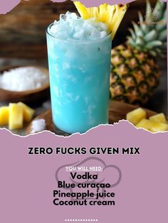 Vodka 1 cup\nBlue cura\xc3\xa7ao 0.5 cup\nPineapple juice 1 cup\nCoconut cream 0.5 cup\nFresh pineapple chunks 0.5 cup\nIce cubes as needed\nCombine vodka, blue cura\xc3\xa7ao, pineapple juice, and coconut cream in a shaker.\nShake well and pour into a glass filled with ice cubes.\nAdd fresh pineapple chunks on top.\nSip it slow, and let the good vibes roll!\n#CarefreeVibes #JustEnjoy Blue And Yellow Drinks, Blue Jungle Juice Recipe, Marvel Drinks, Fruity Vodka Drinks, Blue Alcoholic Drinks, Bartending Drinks, Boozy Recipes, Vodka Mixed Drinks, Vodka Blue