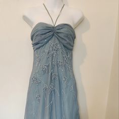 Used Excellent Condition Vintage Y2k Blue Satin Mini Dress, Y2k Blue Dress, Blue Y2k Style Mini Dress, Blue Y2k Mini Dress, 2000s Blue Dress, Blue Sleeveless Y2k Dress, 90s Prom Dresses, Fae Dress, Grey Blue Dress