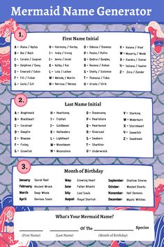 the mermaid name generator is an easy to use printable activity for kids and adults