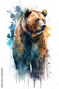 a painting of a brown bear on a white background