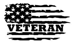 an american flag with the word veteran written on it in black and white, against a white background