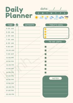 the daily planner is shown in green and white