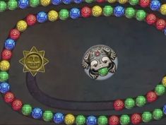 an image of a game with beads on the ground and a skull in the middle