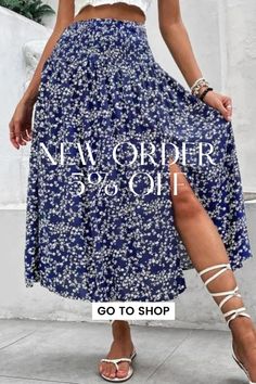 Summer Women Fashion Casual Blue Printed Mid Length Skirt Mid Length Skirt, Women Fashion Casual, Long Skirt Outfits, Modest Skirts, Mid Length Skirts, Women's Summer Fashion, Skirt Outfits, Womens Fashion Casual, Long Skirt