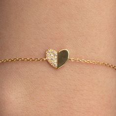 "✦ Diamond Heart Bracelet ✦ ✧ DESCRIPTION & DETAILS This Diamond Love Heart Bracelet is made of 14K solid gold and features eleven round brilliant cut diamonds. It's a perfect gift for your loved one. ❶ 14k solid gold. ❷ Set with high-quality handpicked diamonds SI 1 - VS2 + clarity, F - H Color. ❸ Available lengths: 14 to 20 inches. Chain Width 1.00 mm. ❹ Diamonds: 11 x 1.10mm round brilliant diamond 0,066ct. ❺ Dimension of Heart: 8.10mm x 10.10mm ✧ MATERIALS - Ethically Sourced Diamonds Diamon Everyday Yellow Gold Heart Charm Bracelet, Delicate 14k Gold Bracelets For Valentine's Day, Gold Bracelet With Adjustable Chain For Valentine's Day Gift, Rose Gold Heart Chain Bracelet For Valentine's Day, Rose Gold Plated Heart Bracelet For Valentine's Day, Delicate Gold Bracelets For Valentine's Day, Delicate Gold Bracelet For Valentine's Day, Rose Gold Heart-shaped Bracelet For Valentine's Day, Delicate Yellow Gold Heart Bracelet